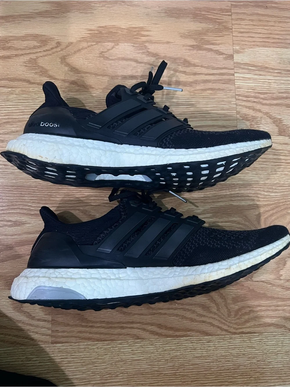 adidas Black Knit Running Shoes with White Boost Midsole